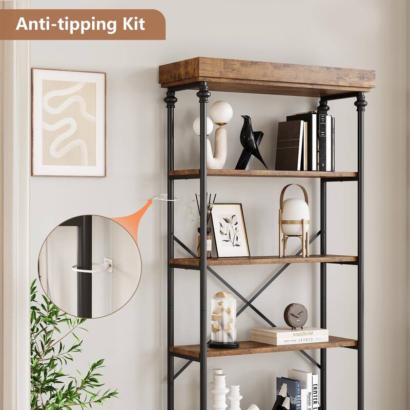 Bookshelf Industrial Bookcase Wooden Storage Open Rack Shelf with Metal Frame