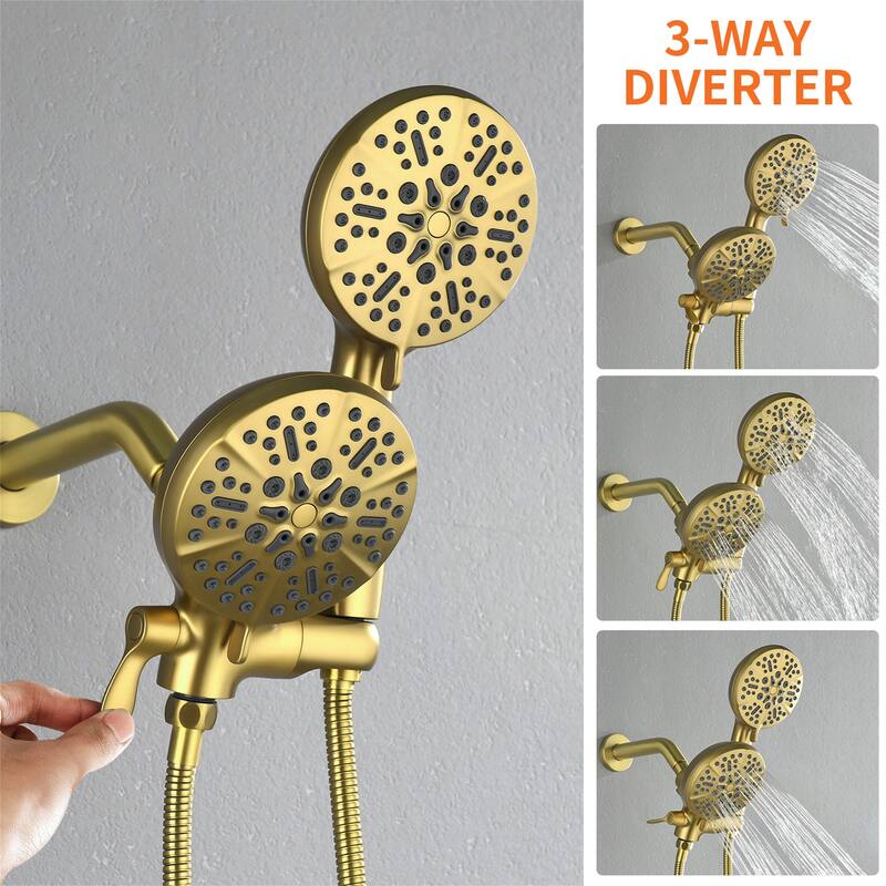 Wall Mount Tub and Shower Faucet with Hand Shower Brass Dual Head Complete Wall Mounted Shower System with Valve