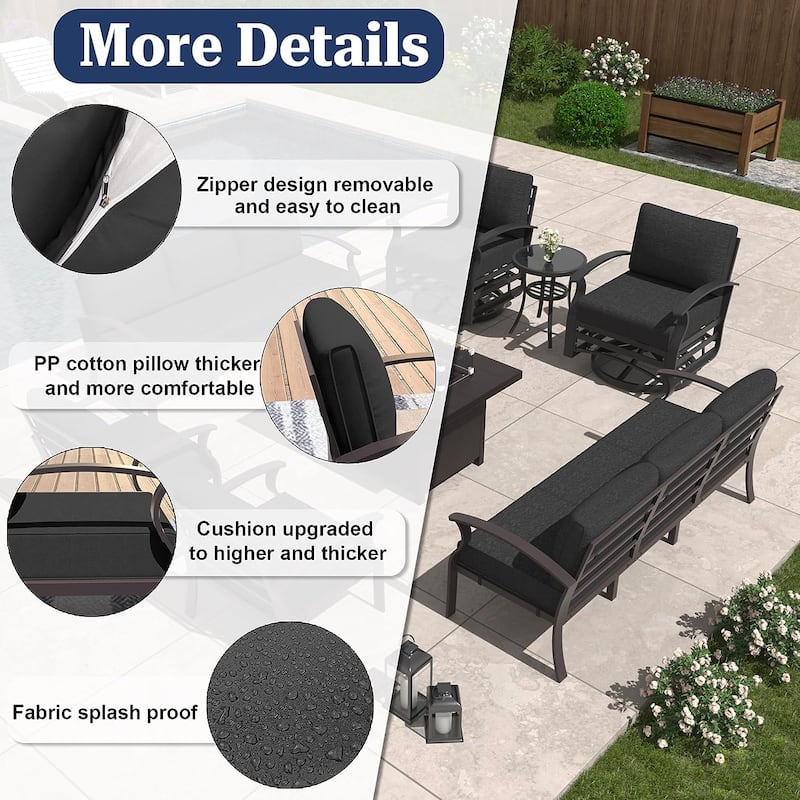 Kullavik Aluminum Outdoor Patio Furniture with Curved Armrests & Firepit Table