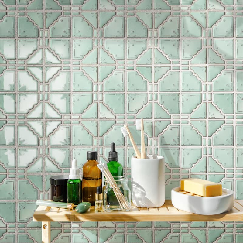 Merola Tile Hudson Moonbeam Mint Green 11-7/8" x 11-7/8" Porcelain Mosaic Floor and Wall Tile - Case (10 Tiles)