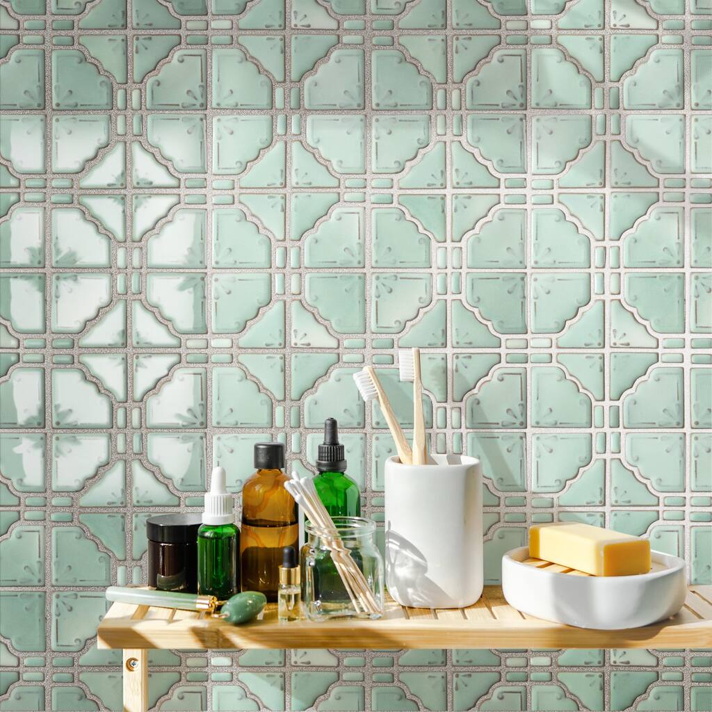 Merola Tile Hudson Moonbeam Mint Green 11-7/8" x 11-7/8" Porcelain Mosaic Floor and Wall Tile