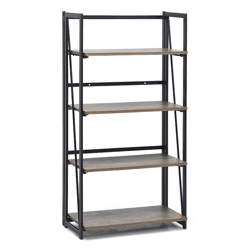 Costway 4-Tier Folding Bookshelf No-Assembly Industrial Bookcase - 23.5'' x 12'' x 46''