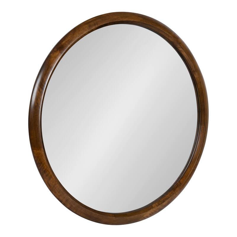Kate and Laurel Pao Round Framed Wall Mirror - 28" Diameter - Walnut Brown