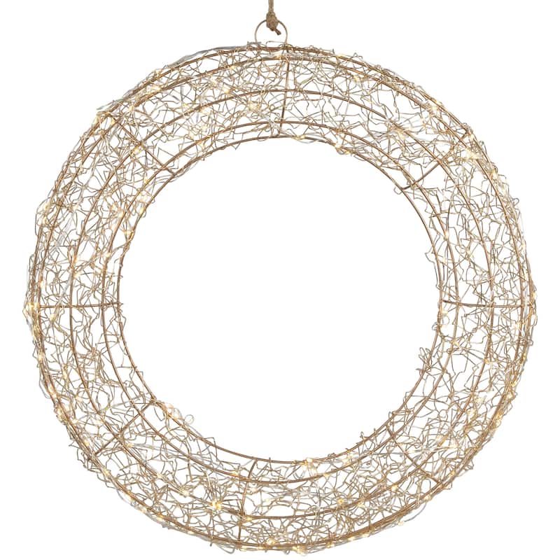 18" LED Lighted Gold Wire Wreath Outdoor Christmas Decoration