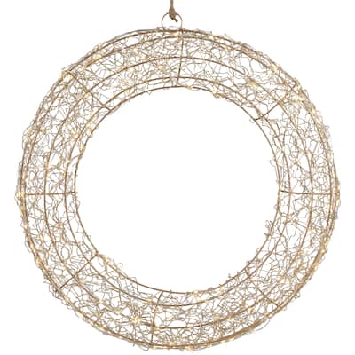 18" LED Lighted Gold Wire Wreath Outdoor Christmas Decoration
