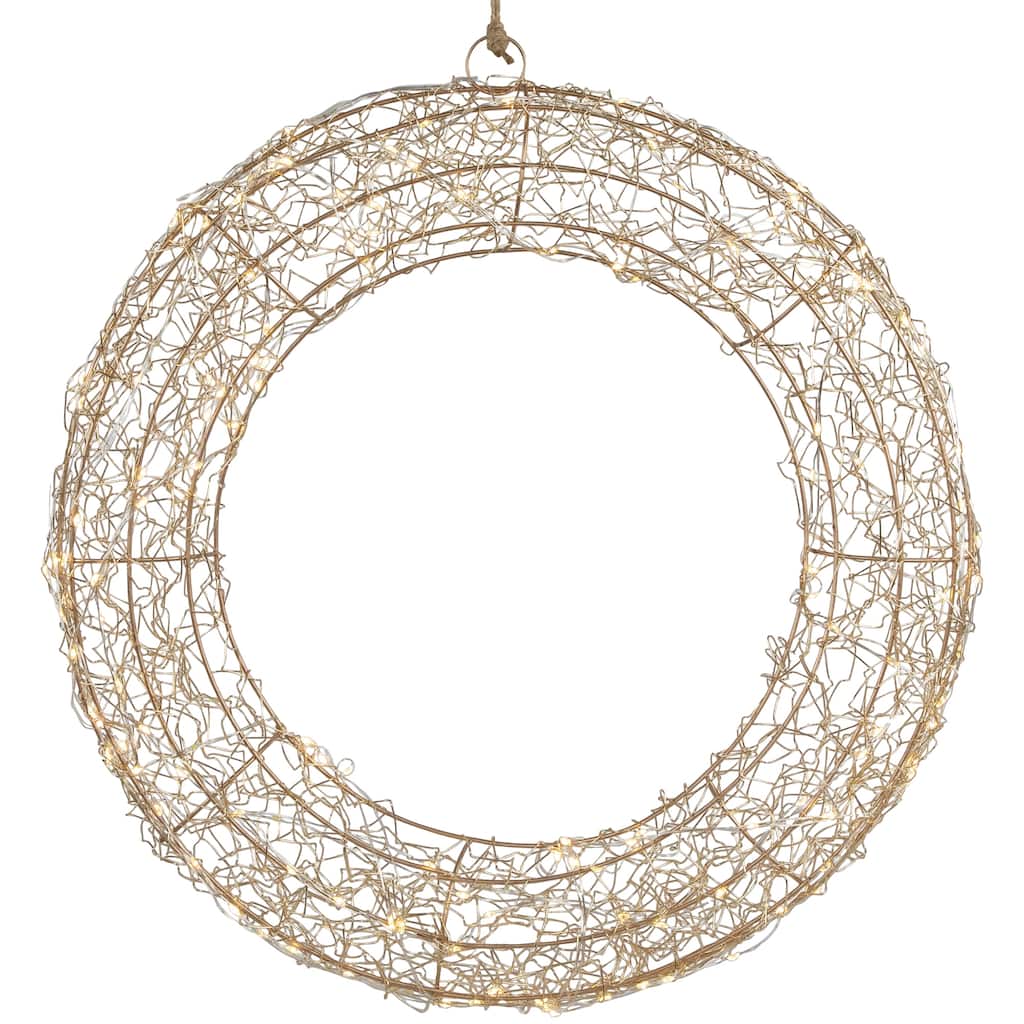 18" LED Lighted Gold Wire Wreath Outdoor Christmas Decoration