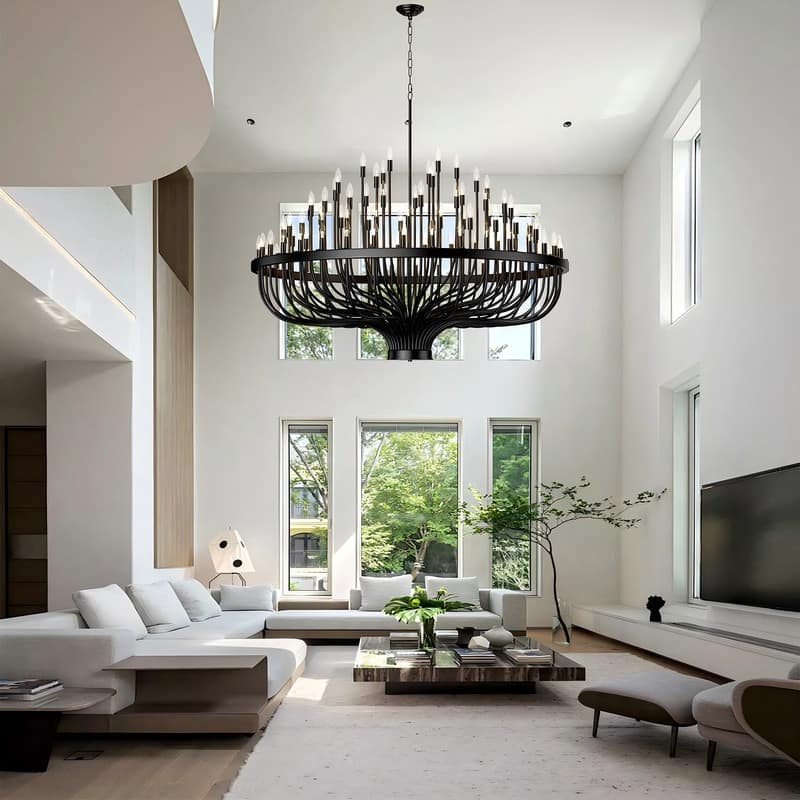 Classic Wagon Wheel Chandelier - Adjustable Rustic Ceiling Light with Matte Black Finish