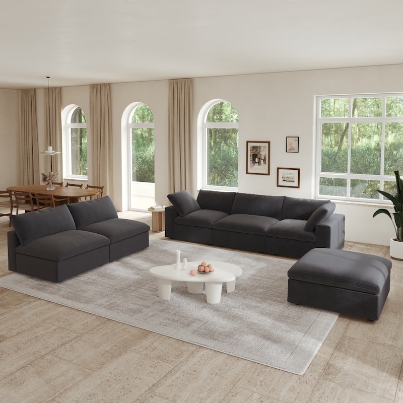 6 Piece Lager Down Filled Sectional Sofa Set - Dark Charcoal