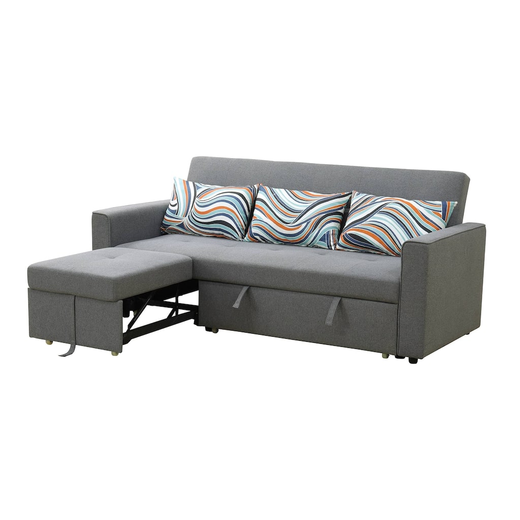 Grey Fluffy Fabric 1-Piece Living Room Wide Sofabed