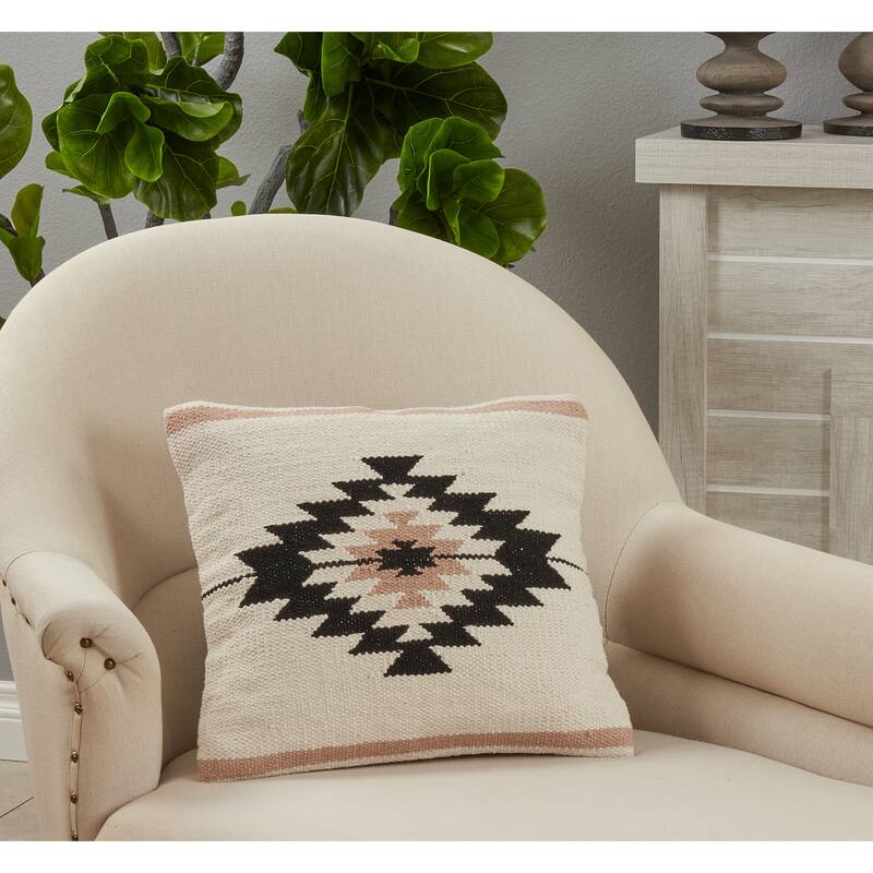 Throw Pillow With Kilim Design, 18"x18"