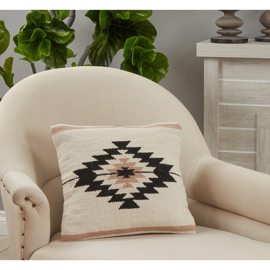 Throw Pillow With Kilim Design, 18"x18"