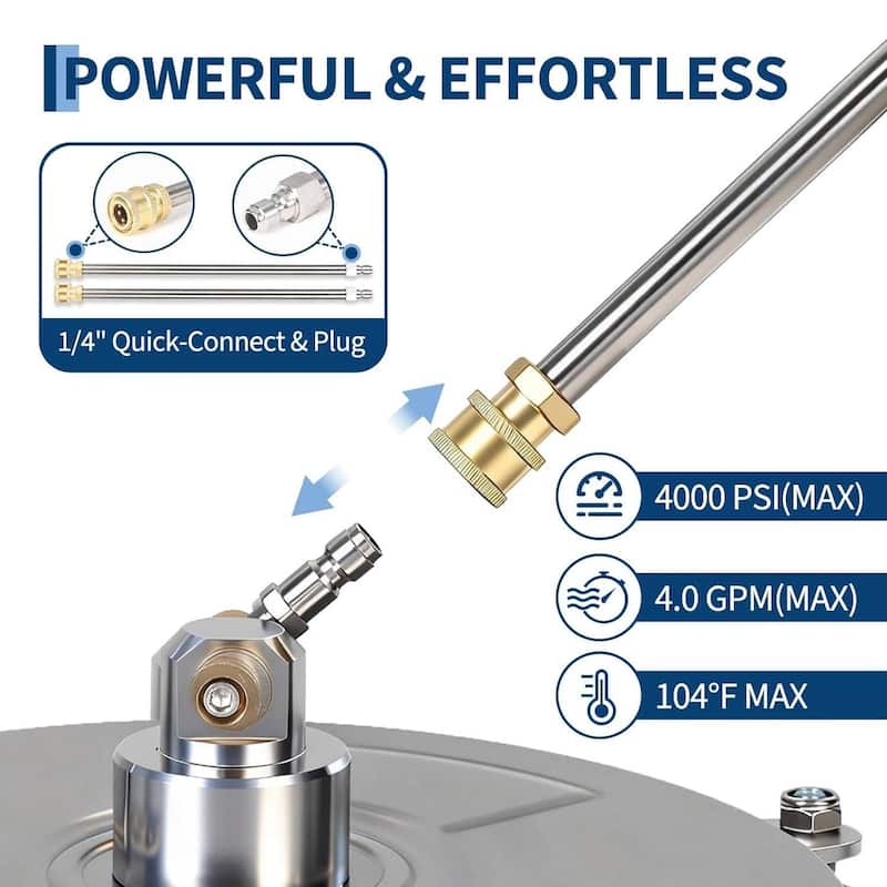 14" Pressure Washer Surface Cleaner with 4 Wheels for Patio, Sidewalk, Deck and Driveways