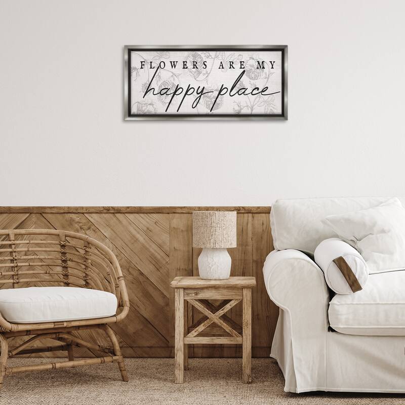 Stupell Flowers Are Happy Place Framed Floater Canvas Wall Art Design By Lil' Rue