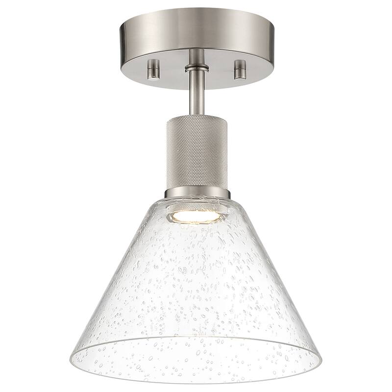 Port Nine Martini LED Semi-Flush Light - Dedicated LED - Brushed Steel/Seeded Glass