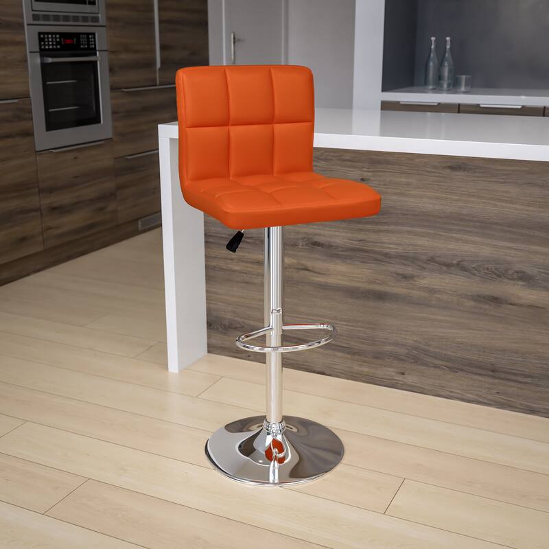 Contemporary Quilted Vinyl Adjustable Height Barstool with Chrome Base