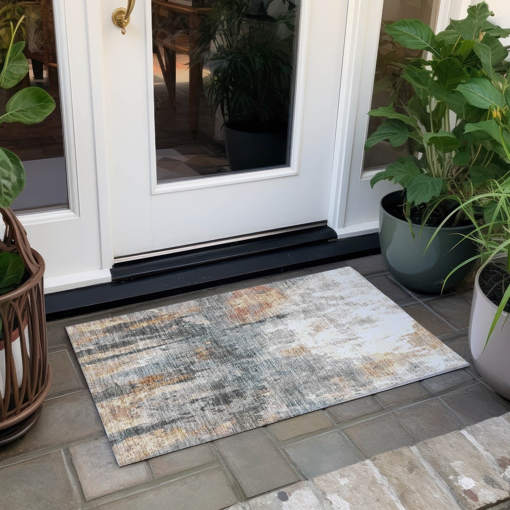 Machine Washable Indoor/ Outdoor Abstract Modern Chantille Rug