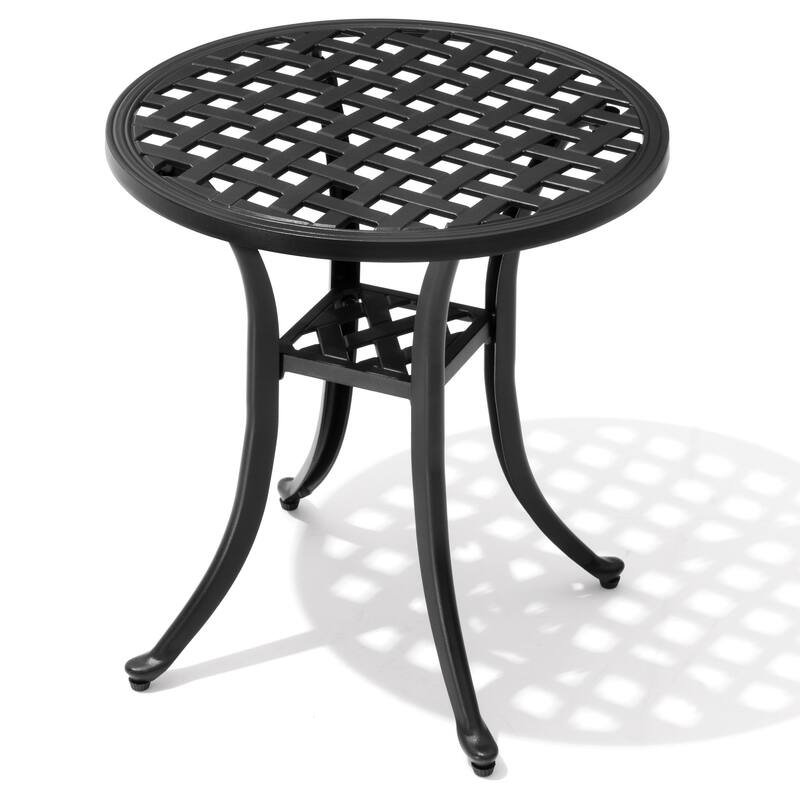 Outdoor Cast Aluminum Side Table Small Patio Coffee Table - Dia. 19.10" x 20.86" H - Black, Round