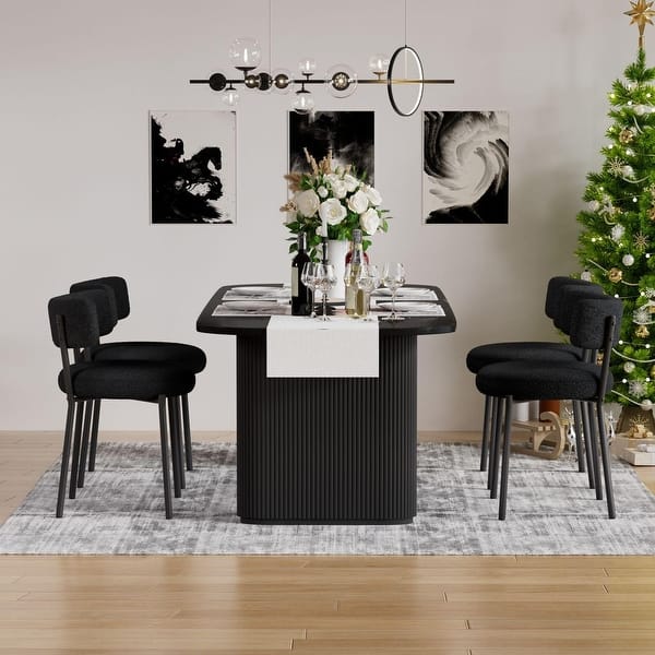 Set of 4 Mid-Century Modern Upholstered Dining Chairs with Black Metal ...