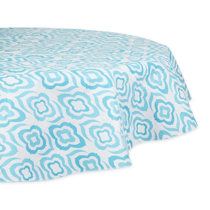 Blue Ikat Vinyl Tablecloth - 70" Round - Blue Ikat