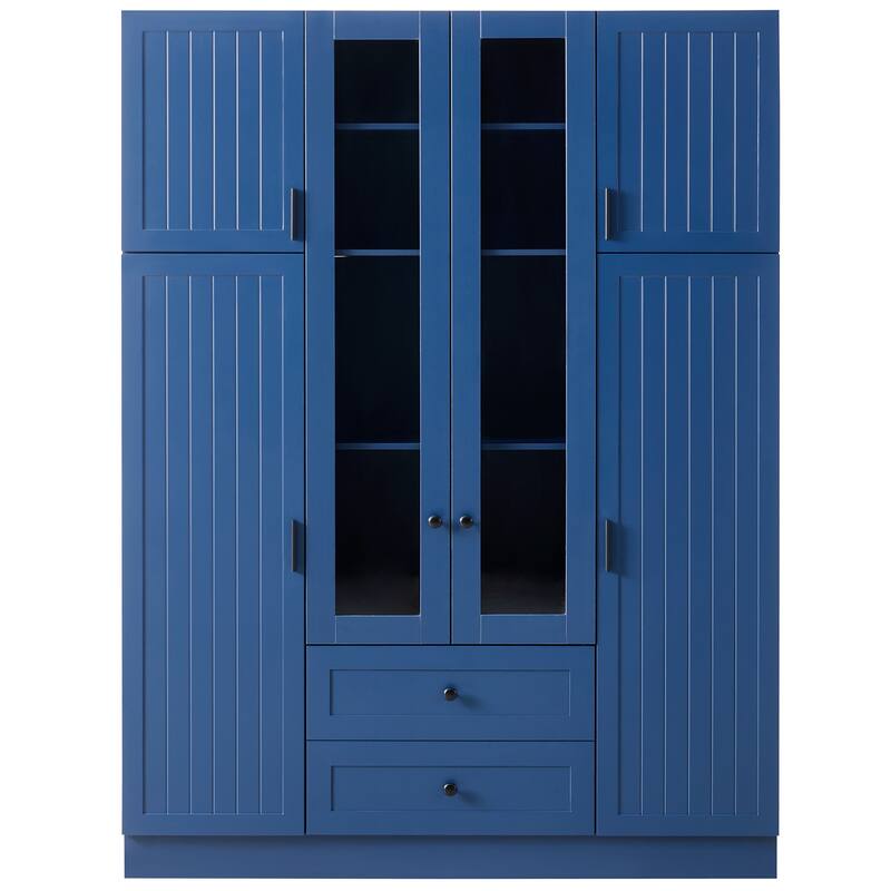 53" Modern Kitchen Pantry Cabinet with 6 Doors, Pull-Out Trays & Wine Rack