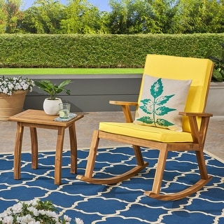 Champlain Outdoor Acacia Wood Rocking Chair and Side Table by Christopher Knight Home