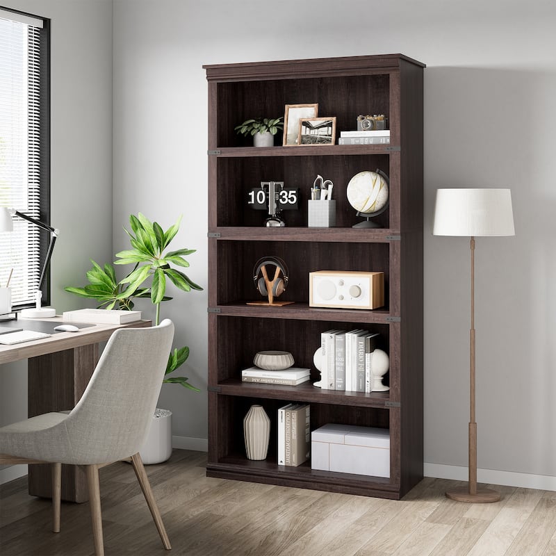5-Shelf Bookcase, Modern Floor Standing Display Storage Shelves