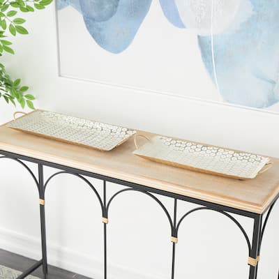 Gold Metal Geometric Dot Geometric Living Room Decor Tray with White Accents (Set of 2)