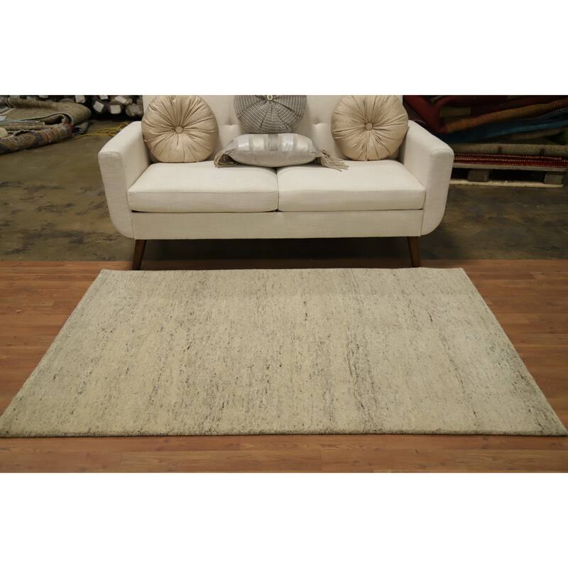 Hand Knotted Oriental 100% Wool Carpet Modern Solid Beige & Ivories Gabbeh Area Rug - 6' 0'' X 3' 11''