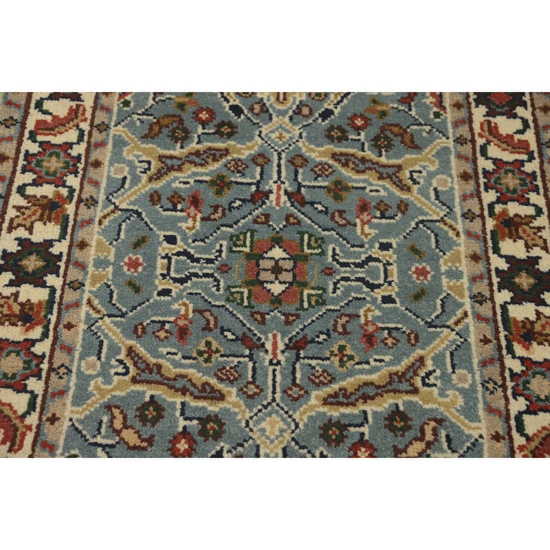 Hand-knotted Transitional Wool Carpet Blue Oushak Rug Oriental Carpet Floral Area Rug Oriental Carpet - 4' 11'' X 2' 11''