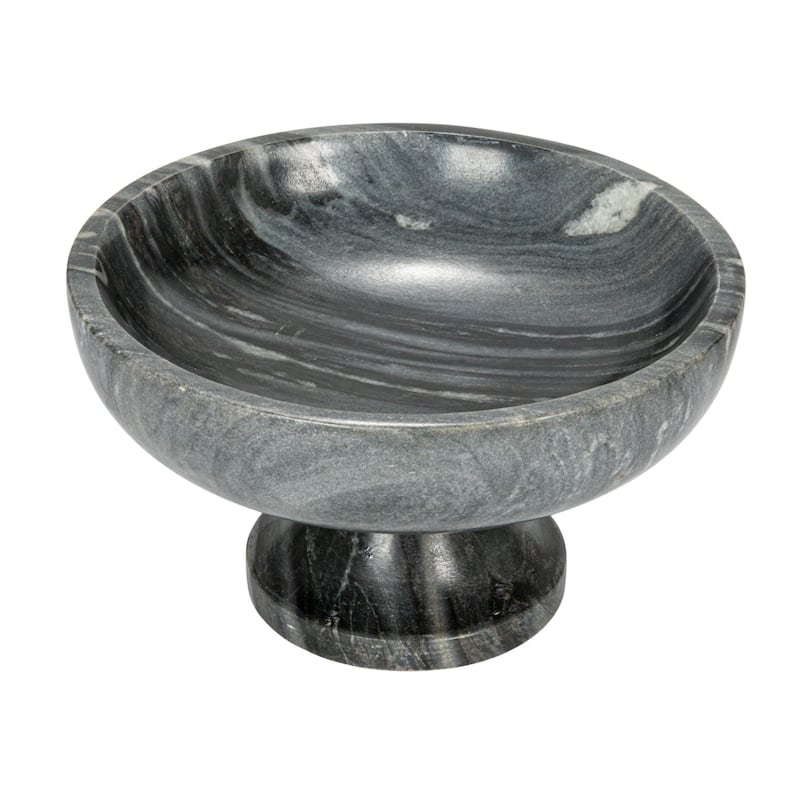 Marble Footed Bowl - 8.0"L x 8.0"W x 4.5"H - Grey