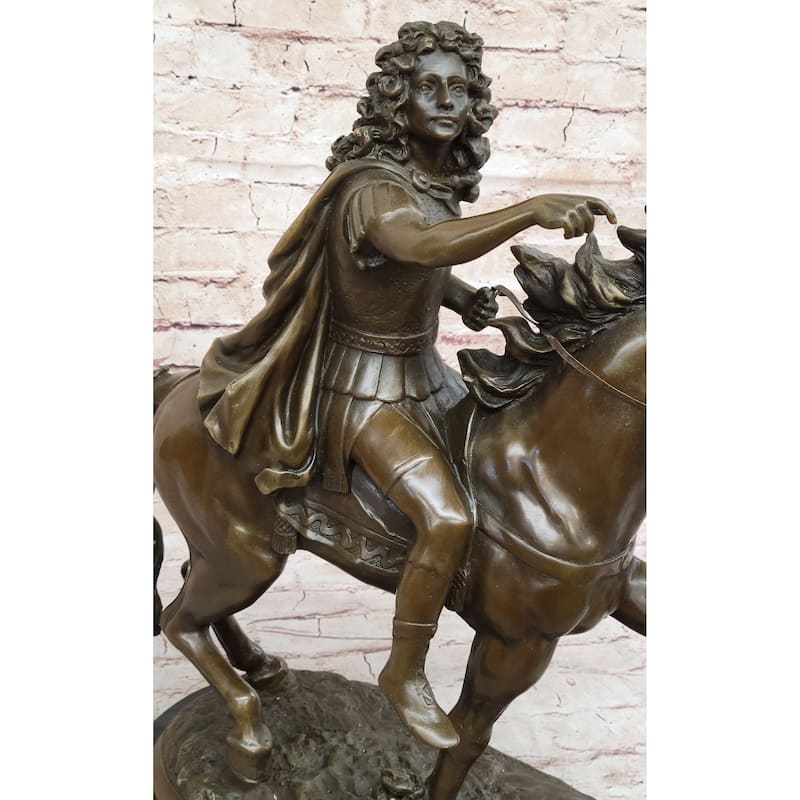 French King Louis Xiv Of France On Imitative Horseback - Bronze Sculpture On Marble Base