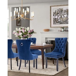 Velvet Upholstered Tufted Dining Chair Set with Solid Wood Legs and ...