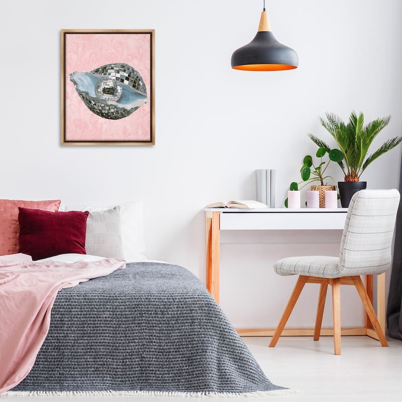 Stupell Disco Oyster on Pink Framed Floater Canvas Wall Art Design By Lil' Rue