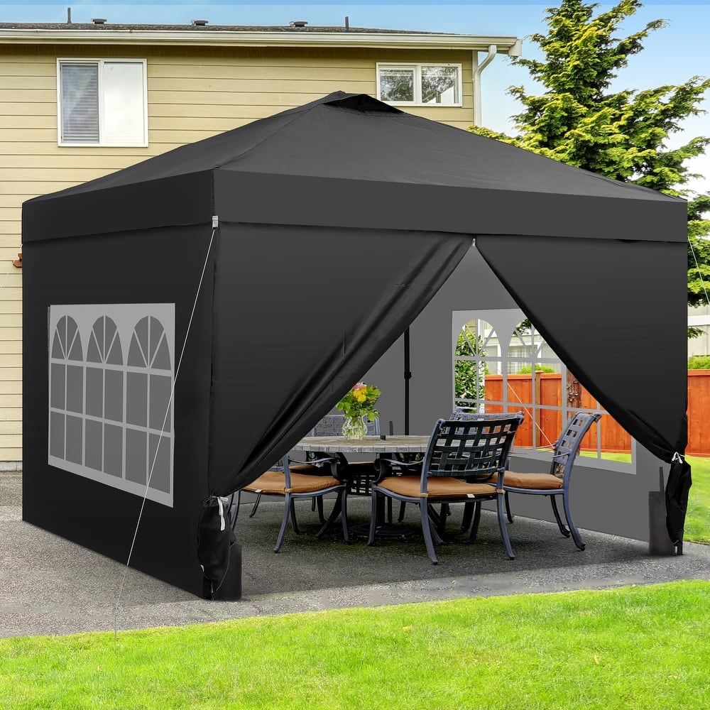 Ainfox 10x10 Pop Up Canopy Tent with 4 Sidewalls, Easy Set up with One Push Lift Outdoor Beach Gazebos with 4 Sandbags