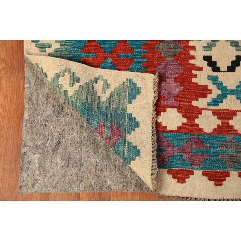 All-Over Geometric Kilim Oriental Large Rug Hand-Woven Wool Carpet - 10'6"x 16'3"