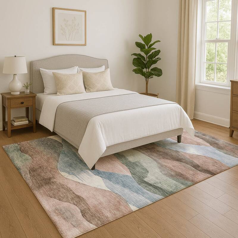 Premium Washable Super Soft Modern Waves Mayfield Rug - Salmon - 5' x 7'6"
