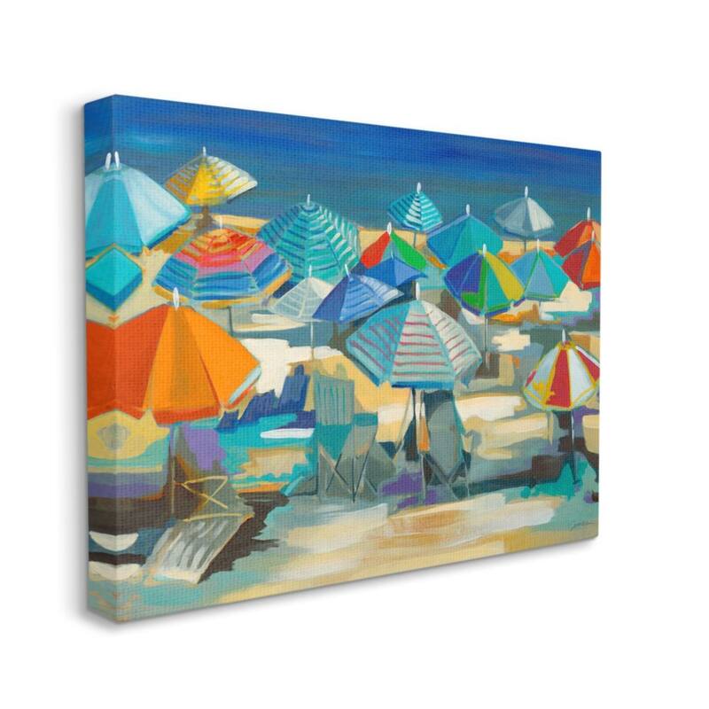Stupell Colorful Beach Umbrella Landscape Nautical Deep Blue Canvas Wall Art - 24 x 30