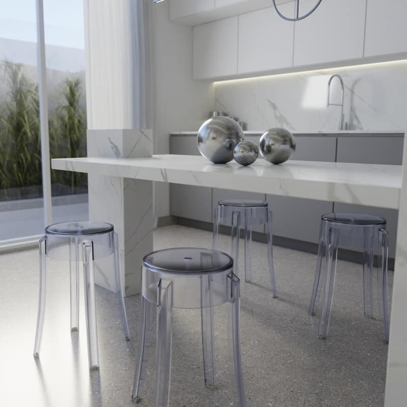 LeisureMod 18" High Backless Acrylic Counter Stool with Round Seat and Foot Rest for Home Dining Room and Kitchen - 18.1"