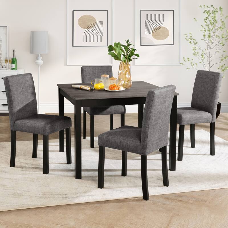 5-Piece, Modern Dining Table Set, Wooden Dining Table Set with 4 Chairs, for Kitchens and Dining Rooms, Light Grey & Black