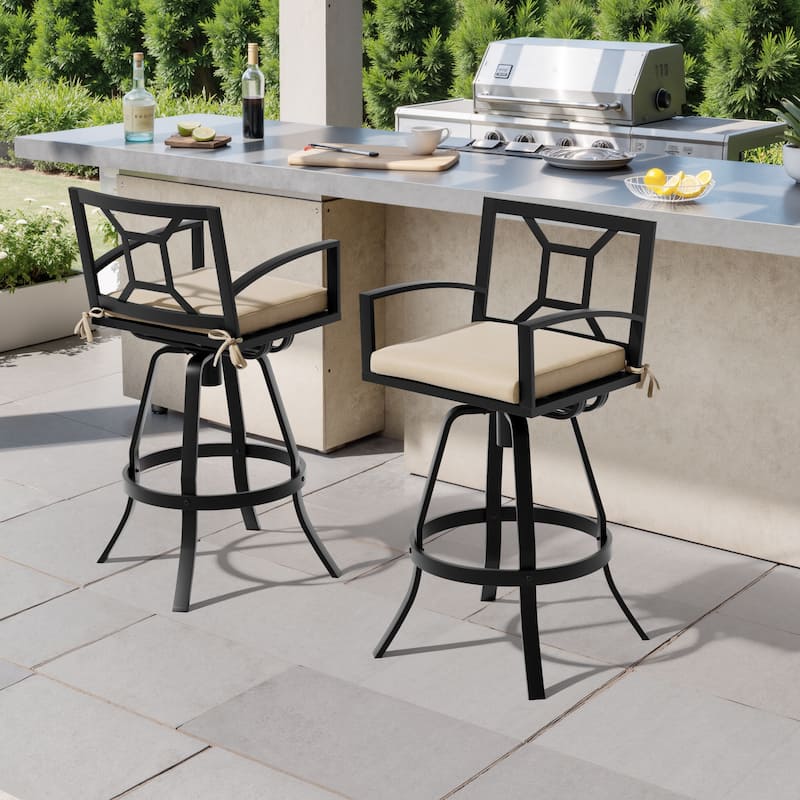 30''H Outdoor Patio Premium All-Aluminum Swivel Bar Stools Dining Chair with Sunbrella Cushion