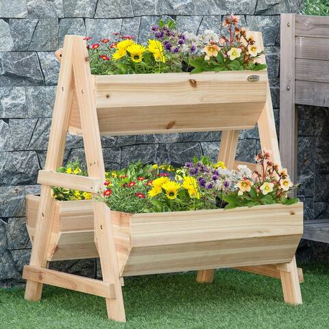 Outsunny Raised Garden Bed, 2 Tier Planter Box with Stand, Nonwoven Fabric for Vegetables, Herbs, Flowers, Natural