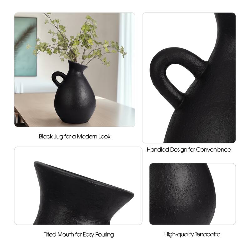 Sagebrook Home Terracotta, 19" Unique Jug With Handle, Round, Textured, Serenity/Mysterious, Ideal gift