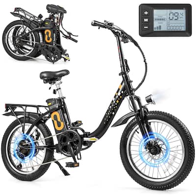 Goplus Folding Electric Mountain Bike for Adults with 20" Fat Tires