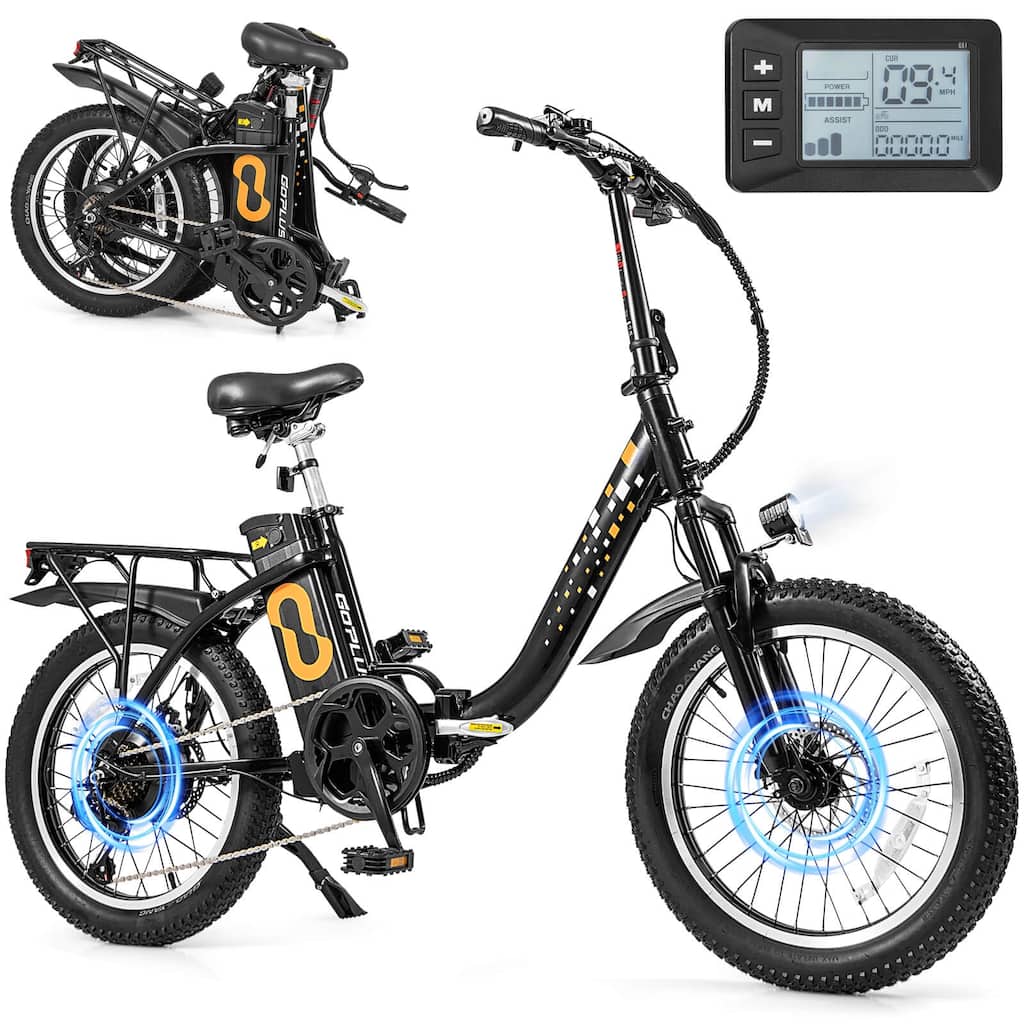 Goplus Folding Electric Mountain Bike for Adults with 20" Fat Tires