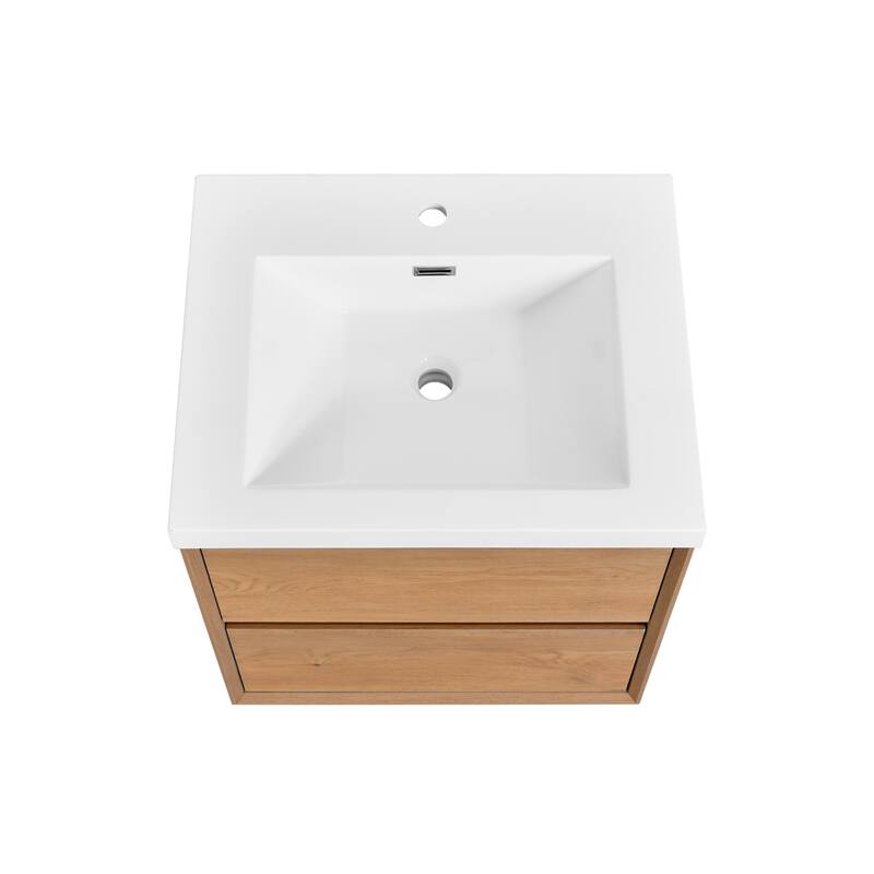 NebulaSky 24 in Wall Mounted Single Sink Bathroom Vanity with Top Combo Cabinet Vanity Set Invisible Handles