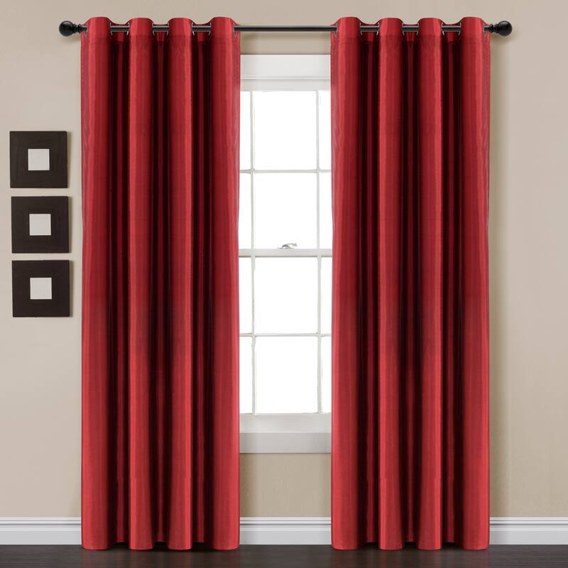 Lush Decor Insulated Grommet Blackout Faux Silk Window Curtain Panel - 84 Inches - Red