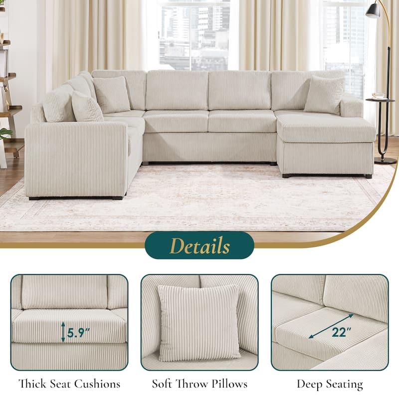 U-Shaped Oversized Corduroy Sectional Sofa with Chaise Lounge and Removable Cushions by Harper&Bright Designs