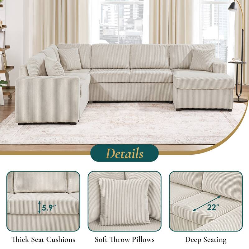 U-Shaped Sectional Sofa with Chaise Lounge and 3 Soft Throw Pillows for Living Room Oversized Corner Sofa