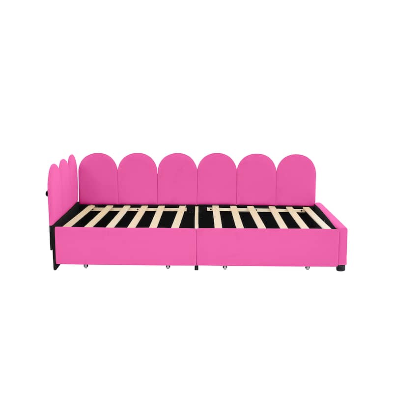 Twin Size Velvet Upholstered Daybed with 2 Drawers and Soft Fabric Headboard for Bedroom