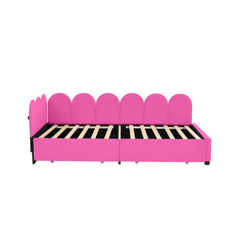 Twin Size Velvet Upholstered Daybed with Two Drawers and Soft Headboard